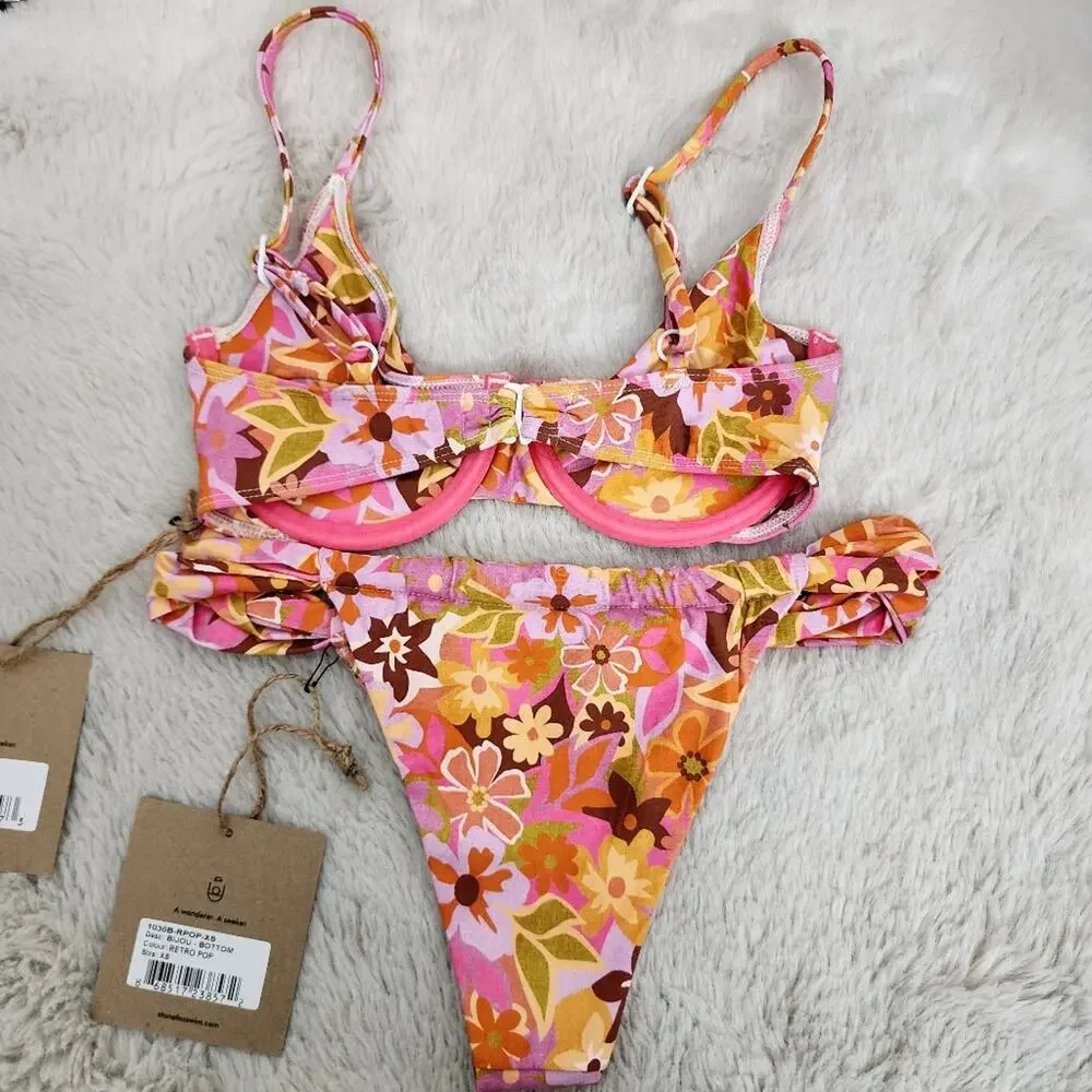 Stone Fox Swim NWT Retro Pop Floral Underwire Bikini Set XS
